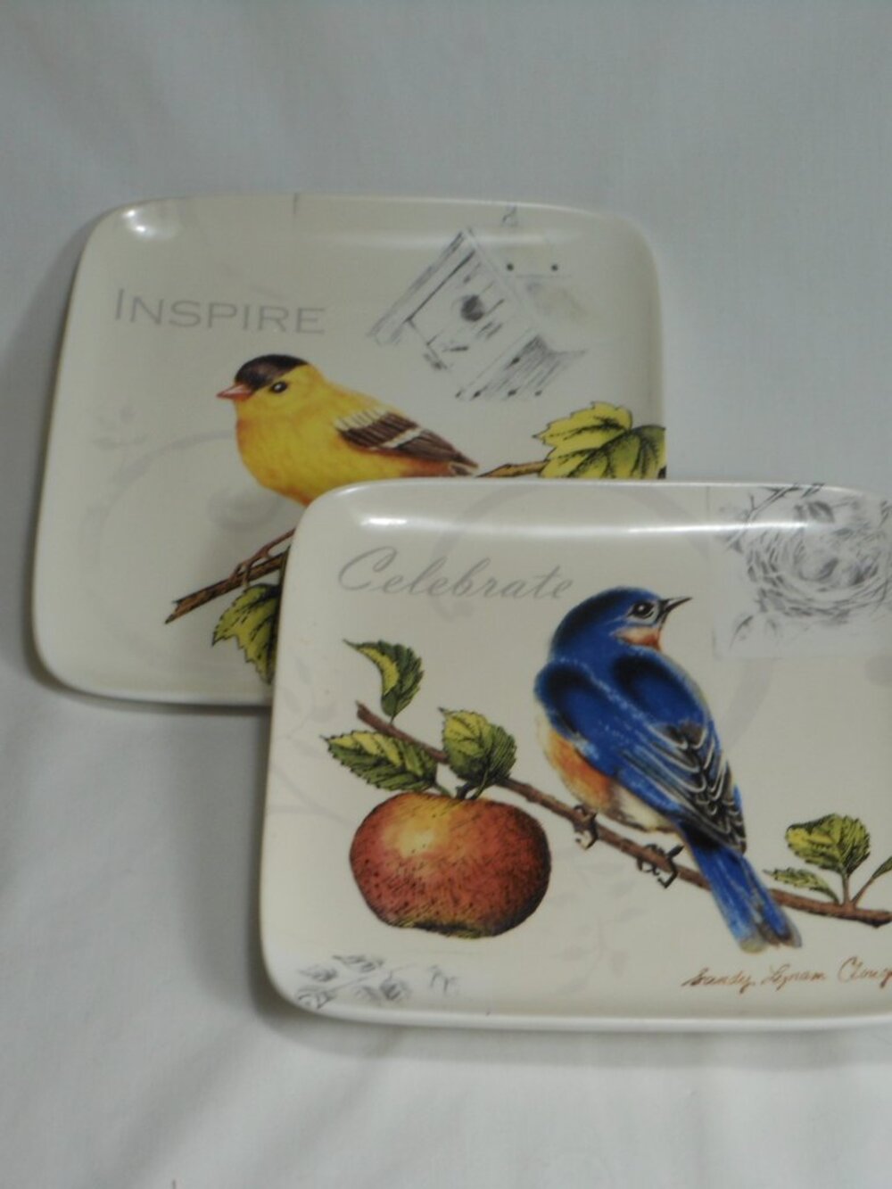 set of 2 square  plates. Sandy Clough Garden Melody